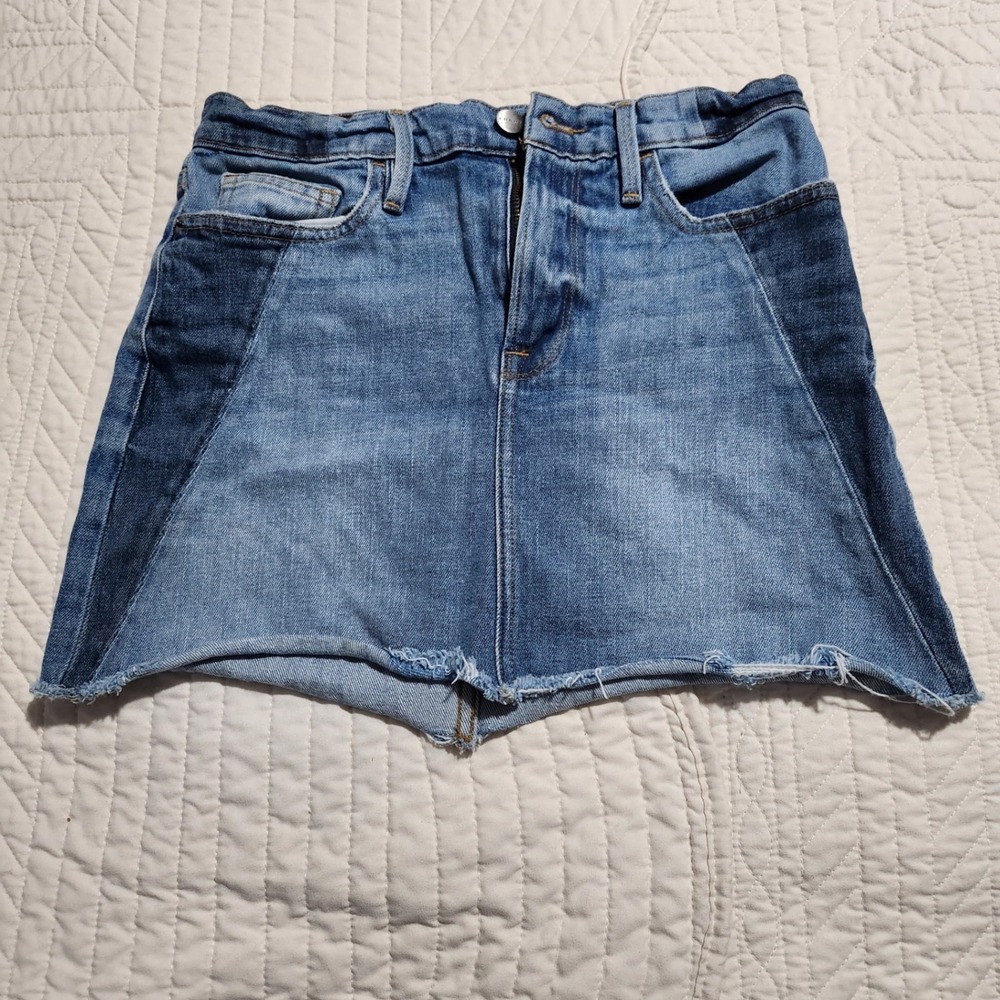 Frame Denim Le High Mini Skirt Nettlestone Two Tone Raw Hem Size 24 LMSKPB165